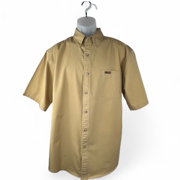 Carhartt Shirt Mens Large Tan/Beige Workwear Button Up Short Sleeve Cotton - Picture 1 of 9